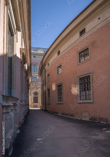 Alley in the royal castle, a sunny spring day in Stockholm