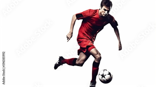 Man playing soccer in action against a white background. Image in vector format.The Generative AI © Satawat