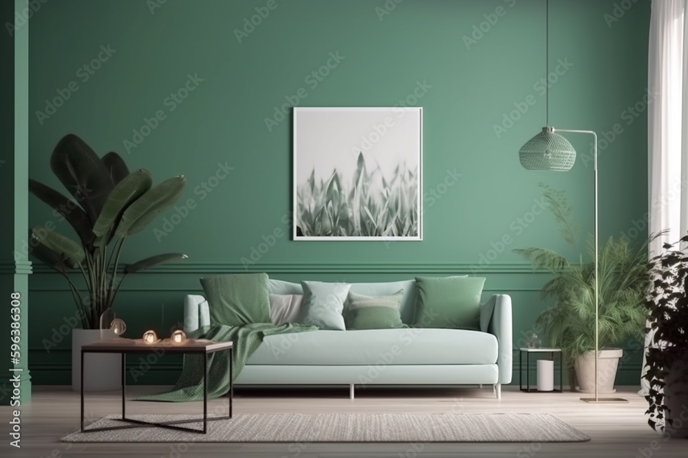 Green Living Room Interior Design Created with Generative AI Green Living Room Interior Design Created with Generative AI