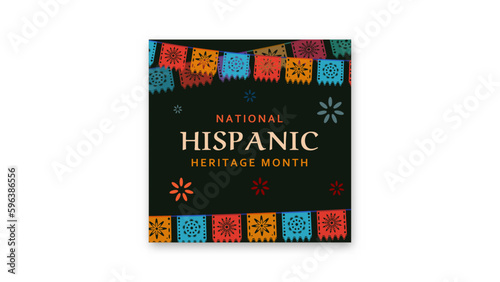 Hispanic heritage month. Abstract flag ornament social media design, colorful style with text, geometry