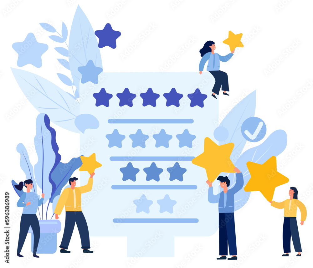 © YustynaOlha - The people characters giving five star feedback represent the importance of customer satisfaction and the role it plays in the success of a business. Reviews stars with good and bad rate. Vector. © YustynaOlha - The people characters giving five star feedback represent the importance of customer satisfaction and the role it plays in the success of a business. Reviews stars with good and bad rate. Vector.