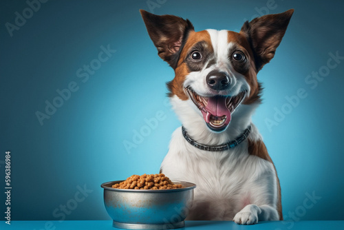 dog with a bowl of dog food made with generative ai