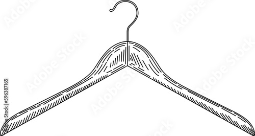 Wooden coat hanger in vintage engraved style. Sketch of coat hanger.