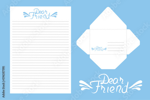 Letter writing set "Dear Friend". Envelope and writing sheet templates