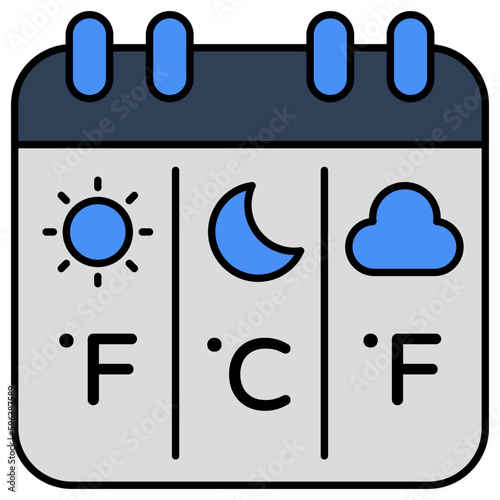 Modern design icon of weather calendar having editable quality 