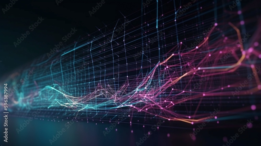 futuristic 3D illustration of a data stream IT for data transfer. Big data and cybersecurity, blockchain, and a background in abstract technology.The Generative AI