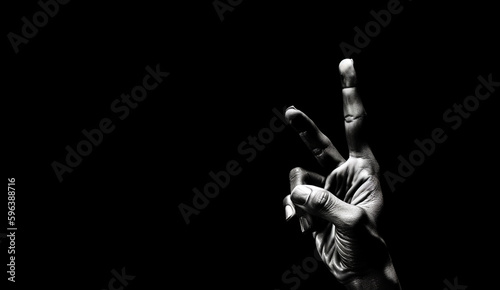 African American hand showing piece gesture sign, black background with copy space, no war banner, safe the worl,peace and love concept
