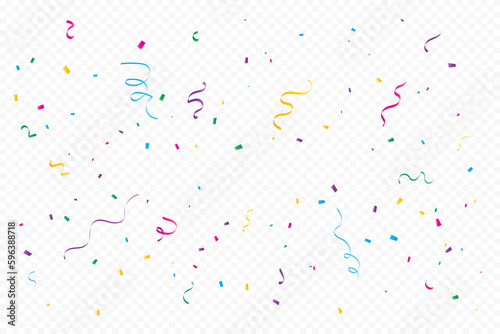Colorful Confetti And Ribbon Falling On Transparent Background. Celebration Happy birthday Party. Vector Illustration