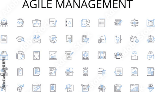 Agile management line icons collection. Speed, Engine, Performance, Transmission, Suspension, Aerodynamics, Design vector and linear illustration. Technology,Safety,Luxury outline signs Generative AI