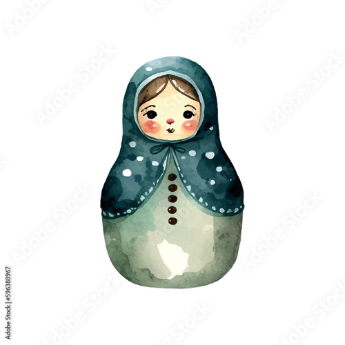 watercolor vector Russia matryoshka doll flowers Russian Day