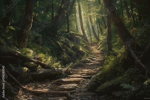 Lush oil painting of enchanting woods. Generative AI © Ramin