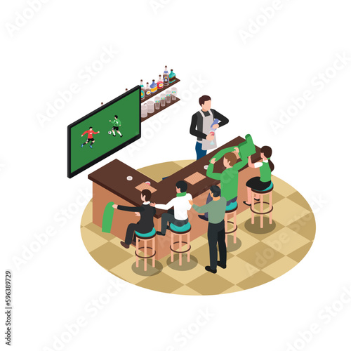 People watching football and celebrating in ba 3d isometric vector illustration concept for banner, website, landing page, ads, flyer template