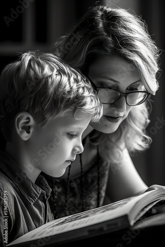 A mother reading a book with her child