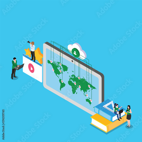 Students study abroad aplication 3d isometric vector illustration concept for banner, website, landing page, ads, flyer template