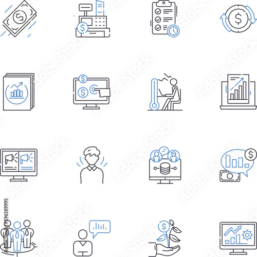 Credit Investor line icons collection. Investment, Funding, Credirthiness, Portfolio, Diversification, Securitization, Yield vector and linear illustration. Credit rating,Financial Generative AI