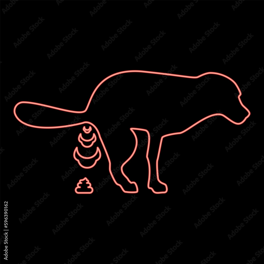 Neon dog defecation poke pooping pet feces doing its toilet concept of