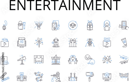 Entertainment line icons collection. Amusement, Diversion, Enjoyment, Pastime, Recreation, Distraction, Leisure vector and linear illustration. Fun,Merriment,Pleasure outline signs set Generative AI