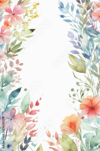 Spring flowers and leaves border rectangle, created with generative AI