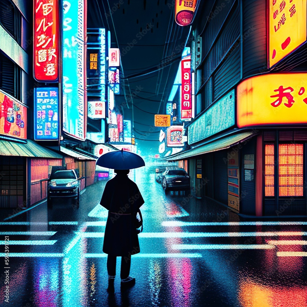 Generative AI Art of a Neon Light Japanese City