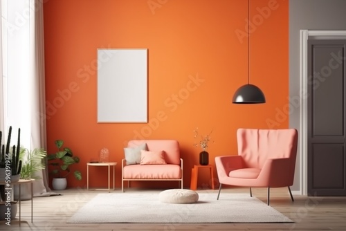 Orange Living Room Interior Design  A Cozy and Inviting Space Created with Generative AI
