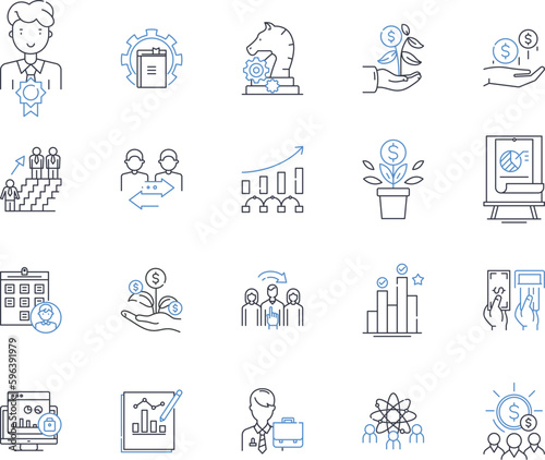 Work commitment line icons collection. Dedication, Perseverance, Loyalty, Drive, Responsibility, Determination, Accountability vector and linear illustration. Generative AI