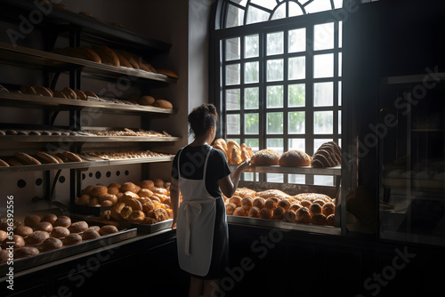 Black female entrepreneur working in local bakery