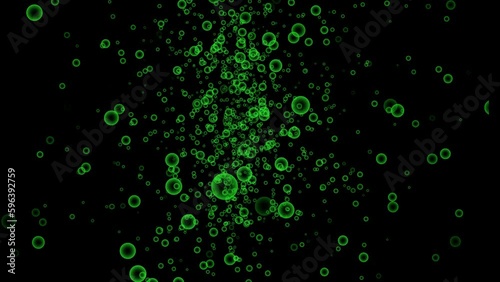 4k abstract green bubbles or round shapes generating on black background