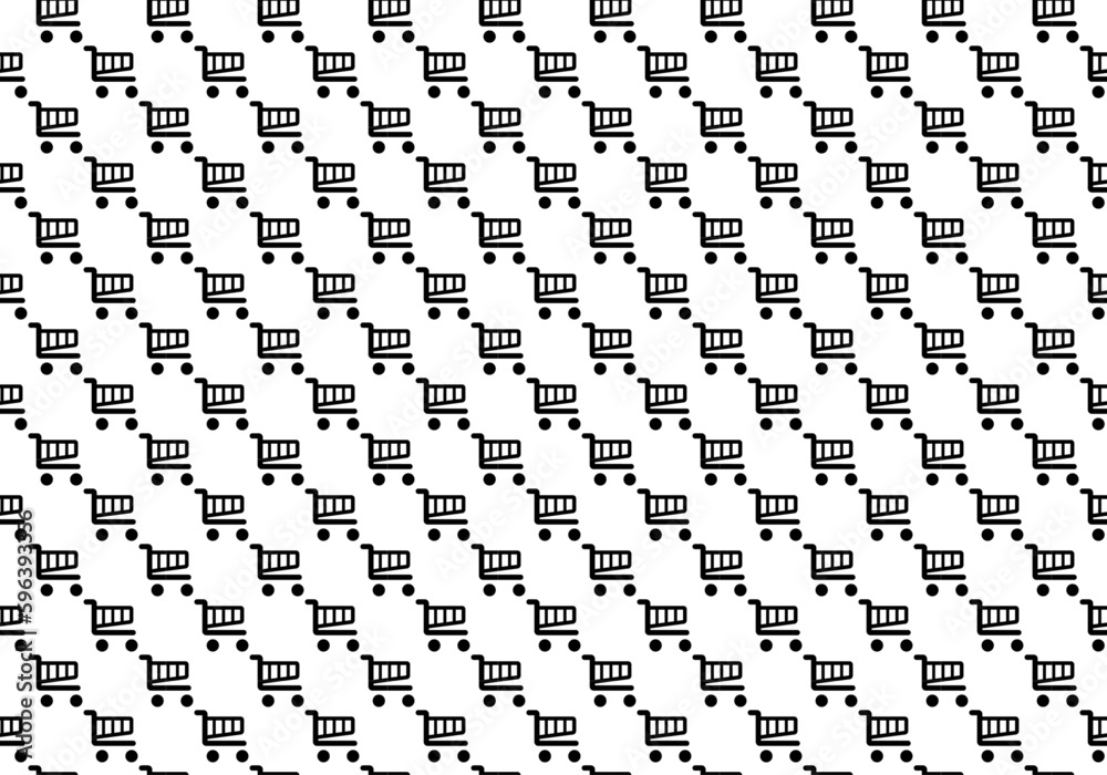 Fondo estampado de carritos de la compra en negro sobre fondo blanco