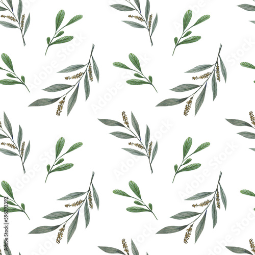Seamless floral pattern with watercolor green branches with leaves. Hand drawn illustration. Perfect for fabric design  printing in polygraphy  textile design  notebooks  covers  etc