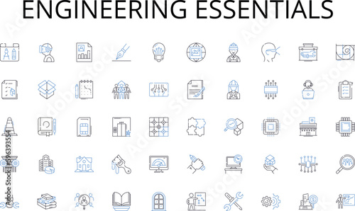 Engineering essentials line icons collection. Ethical, Integrity, Respect, Trusrthiness, Responsibility, Accountability, Transparency vector and linear illustration. Generative AI