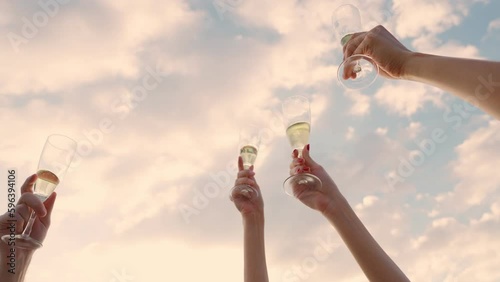 Group of Multiculturalism friends celebrating and enjoying party with drinking champagne on sail yacht, Outdoor lifestyle of the sea and travel vacation concept