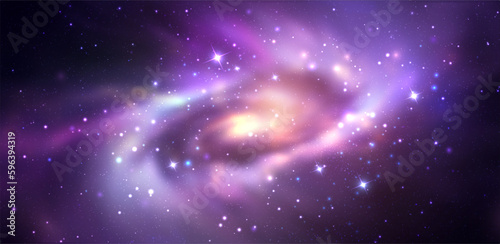 Space vector background with realistic spiral galaxy and shining stars