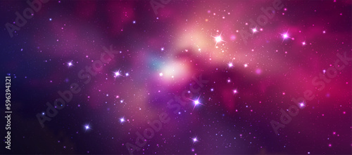 Space vector background with realistic nebula and shining stars. Magic colorful galaxy with stardust