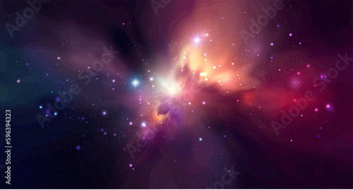 Space vector background with realistic nebula and shining stars. Magic colorful galaxy with stardust