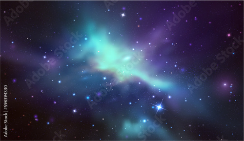 Space vector background with realistic nebula and shining stars. Magic colorful galaxy with stardust