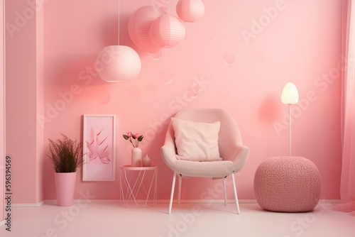 Simple pink gradient room decor. Generative AI