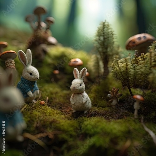 The lovely world of wool felt, rabbit stay in fairy forest