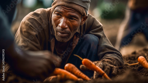 A farm worker harvesting carrots from the ground - ai generative