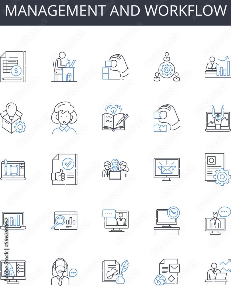 Management and workflow line icons collection. Persuasive, Charming, Articulate, Enthusiastic, Insightful, Attentive, Knowledgeable vector and linear illustration. Generative AI