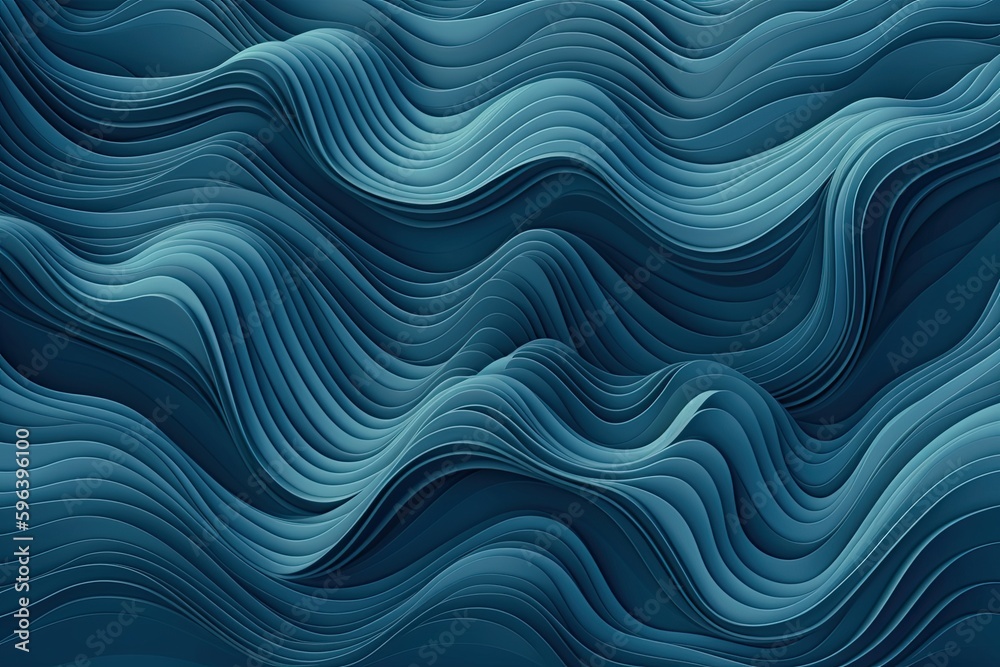 Enchanting Three-Dimensional Wave Design: An Illustration of Spiraling Blue Water Patterns: Generative AI