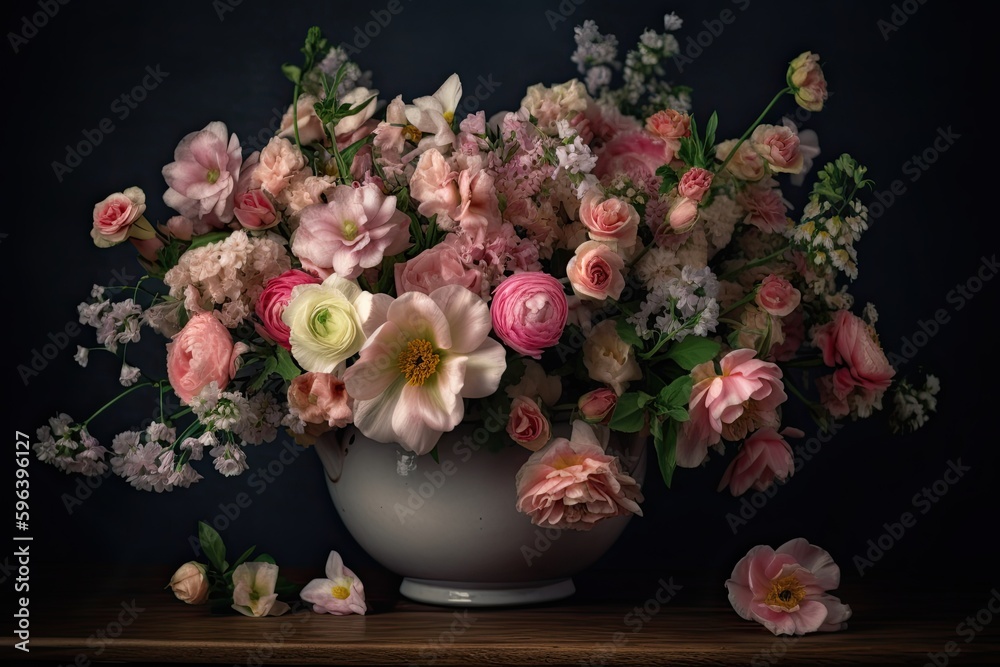 Exploring Nature's Beauty: A Bouquet of Spring Flowers in a Vase of Blossoms, Generative AI