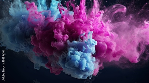 Dynamic Generative Energy  Freeze Motion of Blue and Pink Paint Splash Amidst Creative Colours in the Space. Generative AI