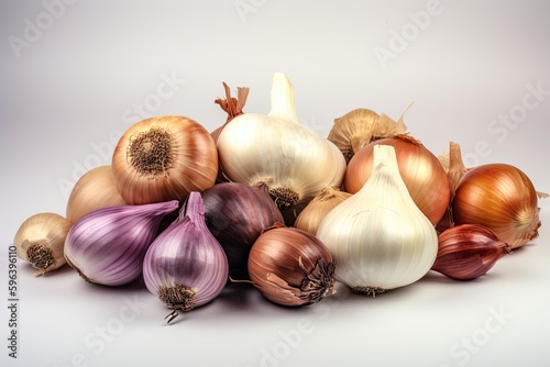 Fresh and Healthy White Onions and Garlic - Essential Vegetable Ingredients for Delicious Cooking, Generative AI