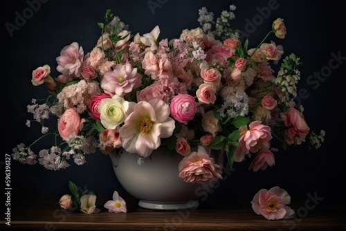 Exploring Nature's Beauty: A Bouquet of Spring Flowers in a Vase of Blossoms, Generative AI © AIGen