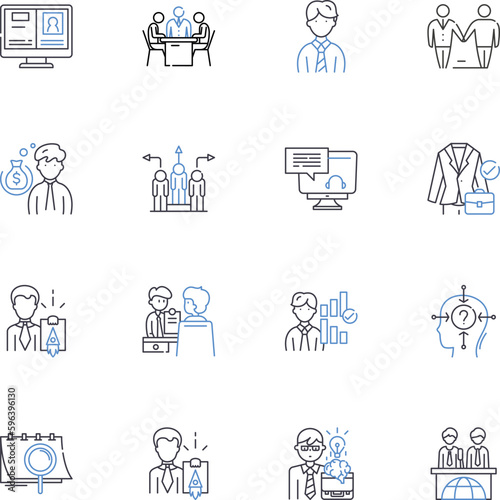 Daily routine line icons collection. Wakeup, Stretch, Exercise, Shower, Breakfast, Commute, Work vector and linear illustration. Lunch,Break,Coffee outline signs set Generative AI