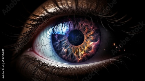 Stellar Vision: A Closeup of an Ocular with a Celestial Galaxy Inside. Generative AI