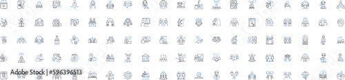 Teaching and guidance line icons collection. Educating, Mentoring, Coaching, Nurturing, Facilitating, Guiding, Inspiring vector and linear illustration. Teaching,Leading,Encouraging Generative AI