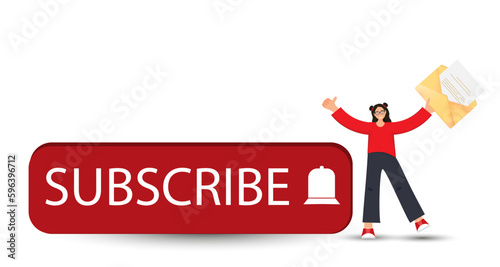 Person asking subscribe to the channel, button subscribe with bell, bell notification for social media, notification icons, flat vector illustration