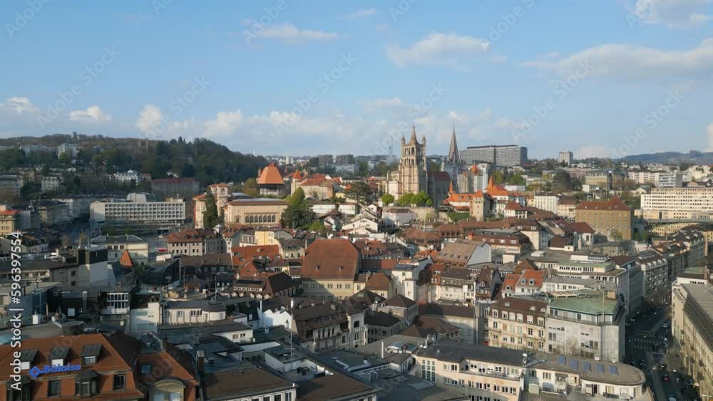 The historic city center of Lausanne from above - aerial view by drone The historic city center of Lausanne from above - aerial view by drone