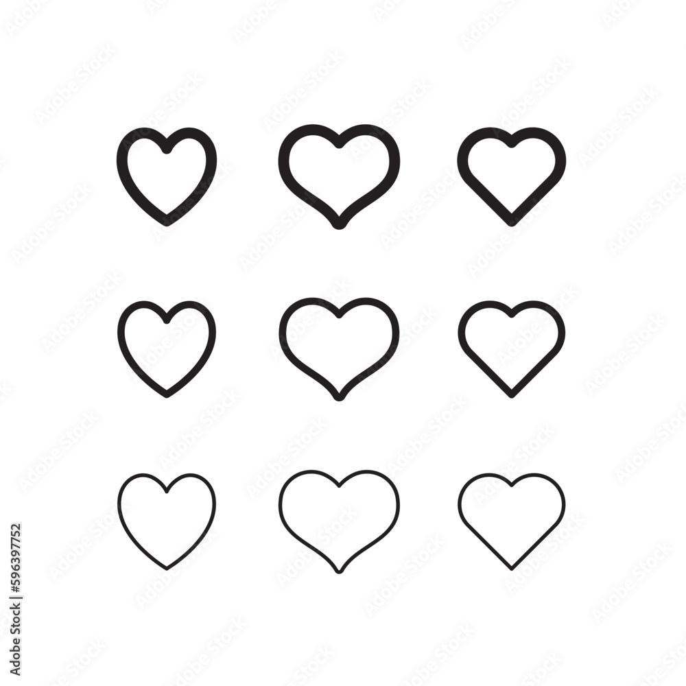 Heart shape linear icons. Love symbols.